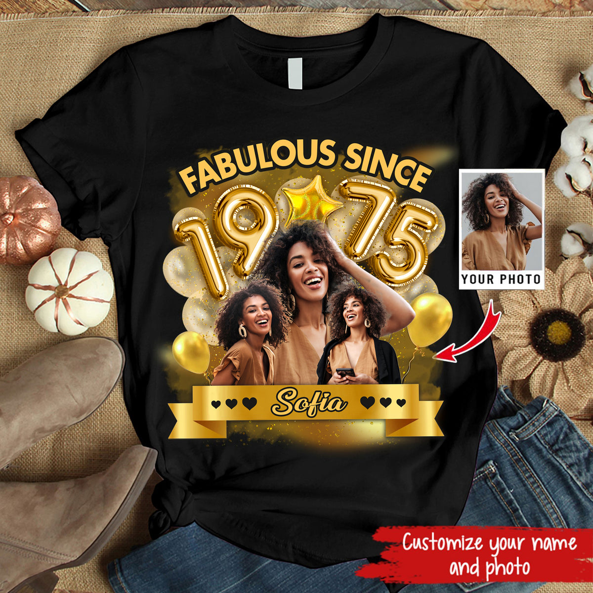 Custom Face Photo 50&#39;s Birthday Shirt, 1975 Shirt, 50th Birthday Unique T Shirt For Woman, Custom Birthday Shirt, Her Gifts For 50 Years Old, Custom Picture Tee, Personalized Birthday Shirt-YPT-HMT