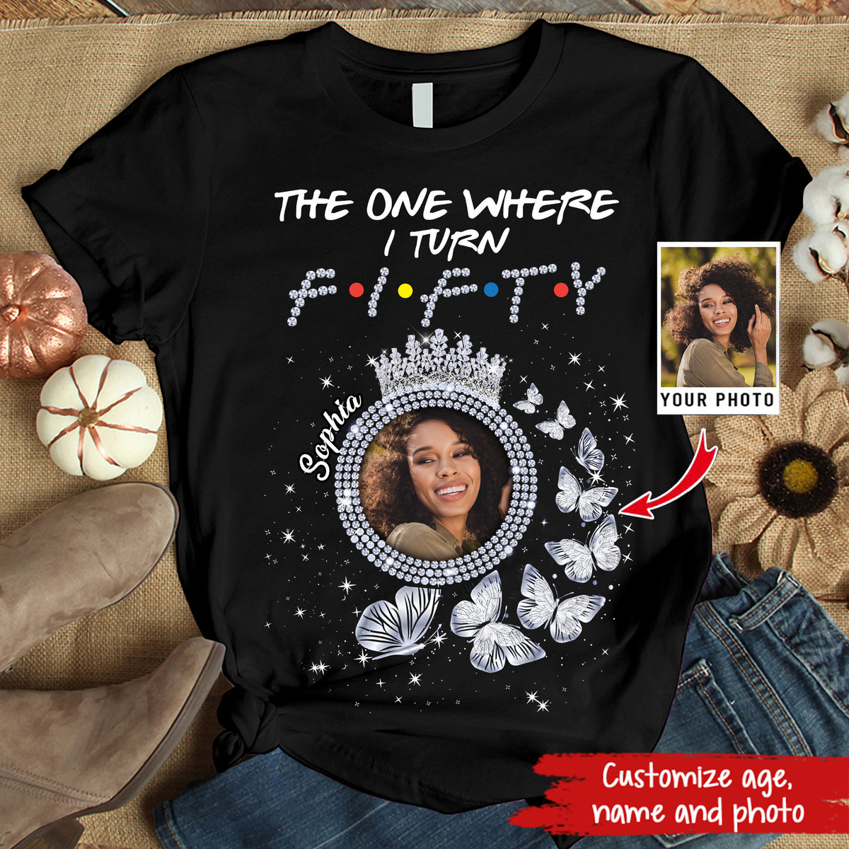 Custom Face Photo 50&#39;s Birthday Shirt, 50th Birthday Unique T Shirt For Woman, Custom Birthday Shirt, Her Gifts For 50 Years Old, Custom Picture Tee, Personalized Birthday Shirt-YPT-HMT