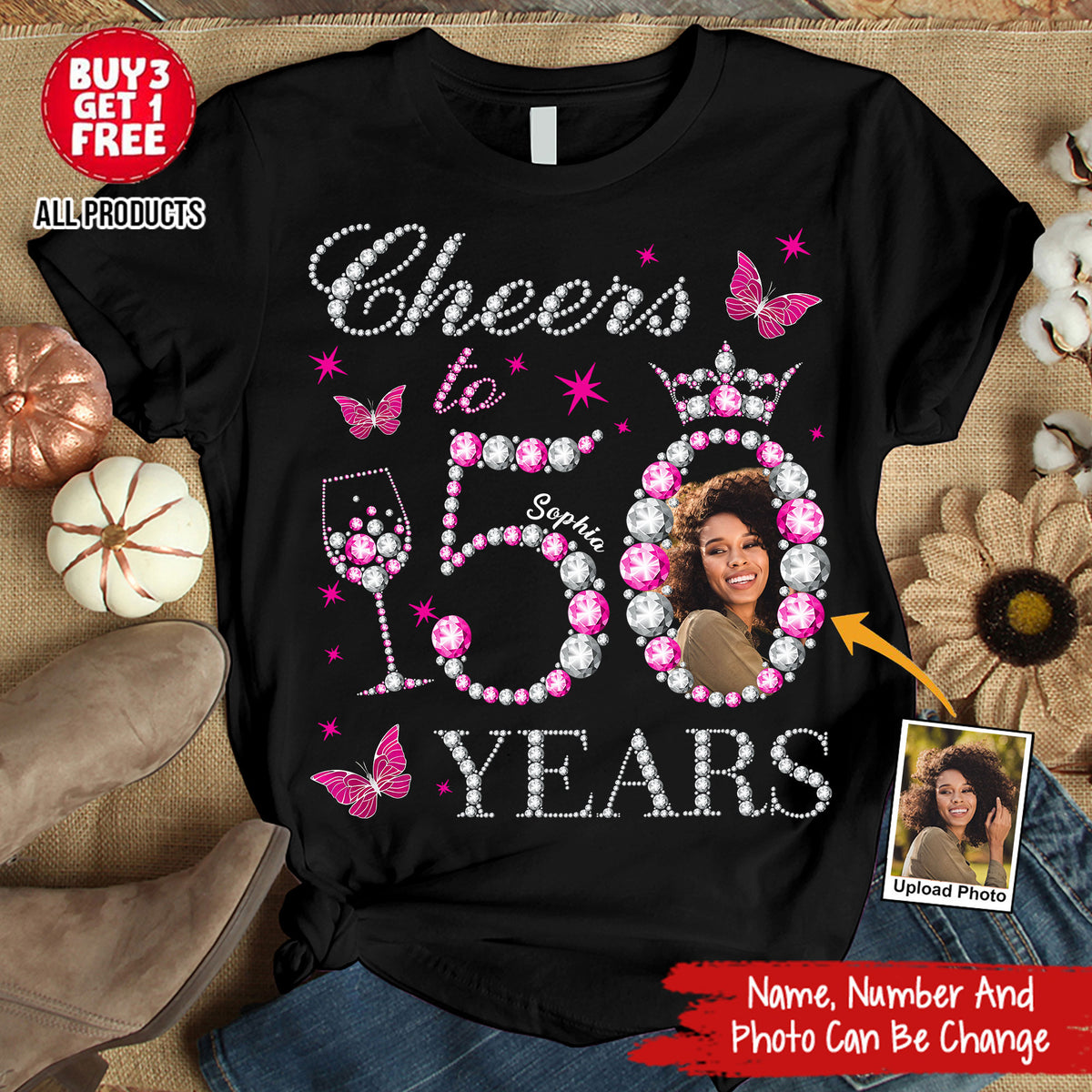 Custom Face Photo 50&#39;s Birthday Shirt, 50th Birthday Unique T Shirt For Woman, Custom Birthday Shirt, Her Gifts For 50 Years Old, Custom Picture Tee, Personalized Birthday Shirt-YPT-HMT