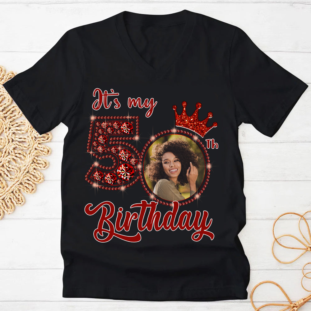 Custom Face Photo 50&#39;s Birthday Shirt, 50th Birthday Unique T Shirt For Woman, Custom Birthday Shirt, Her Gifts For 50 Years Old, Custom Picture Tee, Personalized Birthday Shirt-YPT-HCT