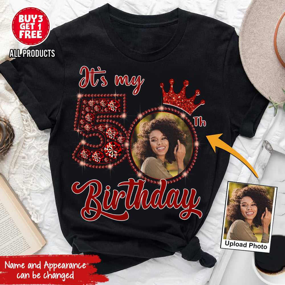 Custom Face Photo 50&#39;s Birthday Shirt, 50th Birthday Unique T Shirt For Woman, Custom Birthday Shirt, Her Gifts For 50 Years Old, Custom Picture Tee, Personalized Birthday Shirt-YPT-HCT