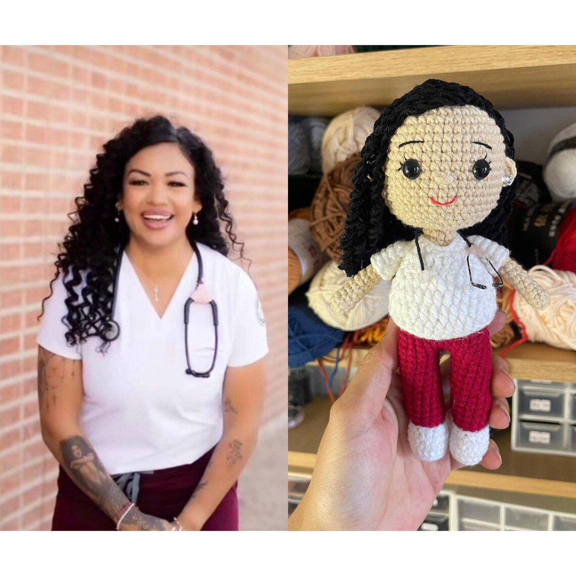 Custom Nurse Crochet Doll from Photo, Personalized RN Gift, Handmade Amigurumi Nurse Plush, Nurse Appreciation Gift
