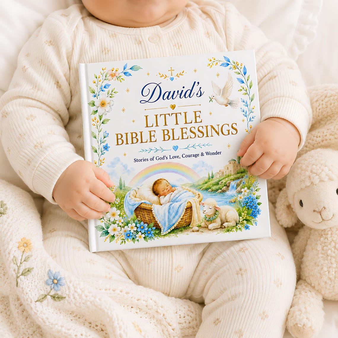 Personalized Christian Baby Book, Custom Baby Name Bible Storybook, Baptism Christening Gift, Baby Dedication Keepsake for Boys or Girls