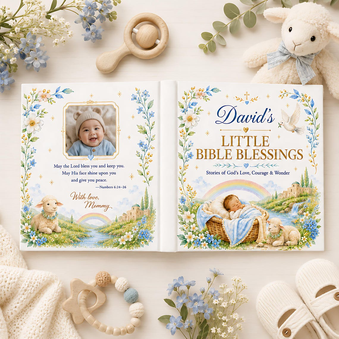 Personalized Christian Baby Book, Custom Baby Name Bible Storybook, Baptism Christening Gift, Baby Dedication Keepsake for Boys or Girls