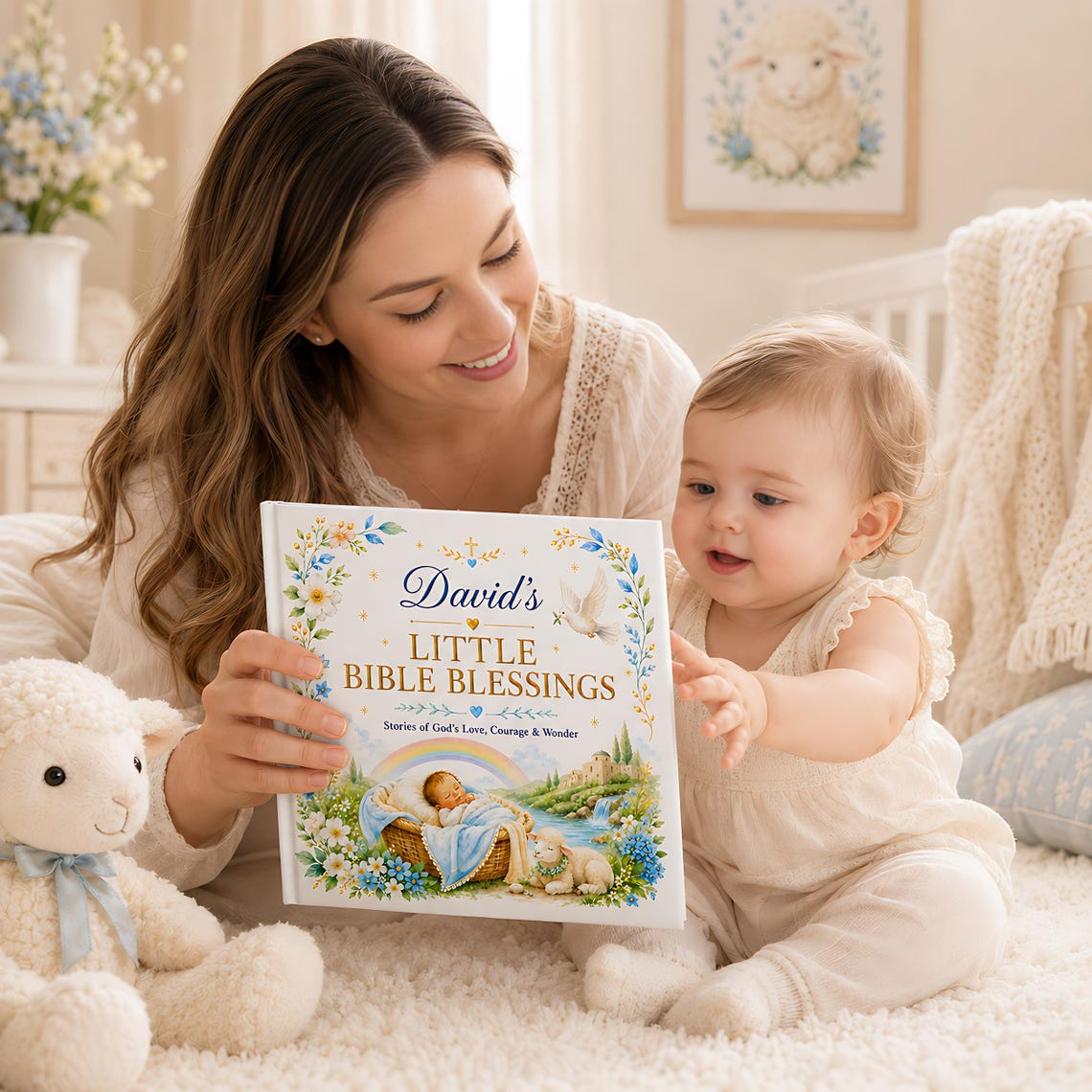 Personalized Christian Baby Book, Custom Baby Name Bible Storybook, Baptism Christening Gift, Baby Dedication Keepsake for Boys or Girls