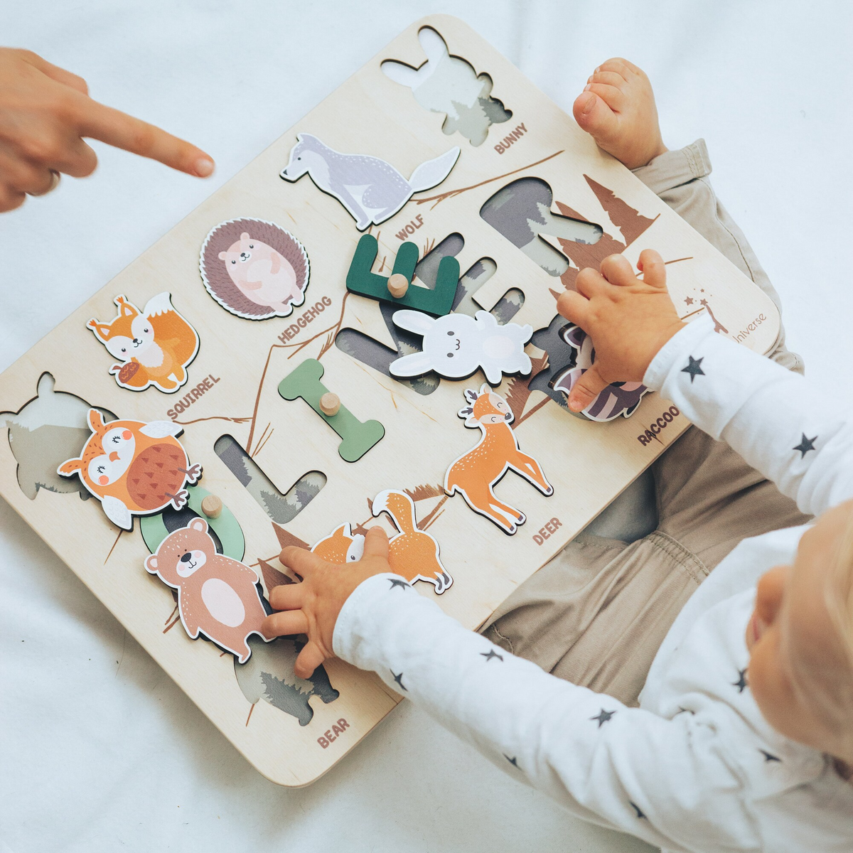 Personalized BusyBoard with Woodland Animals, Custom Sensory Board for kids, Woodland toys for kids, Montessori Board, Wooden Puzzle Board