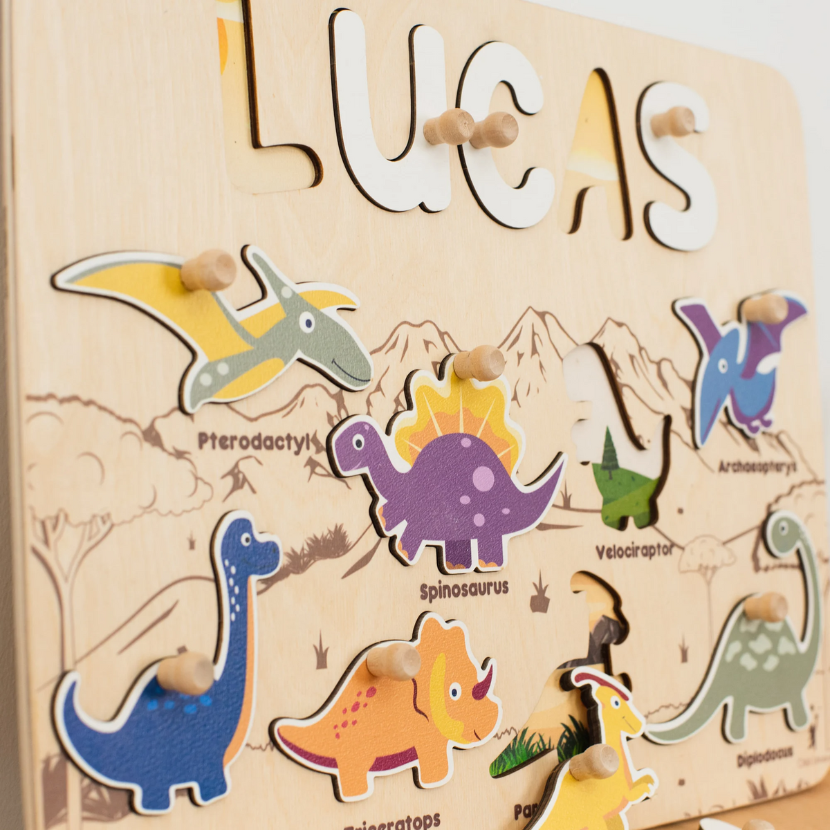 Personalized BusyBoard with Dinosaur, Custom Sensory Board for kids, Dinosaur toys for kids, Montessori Board, Wooden Puzzle Board