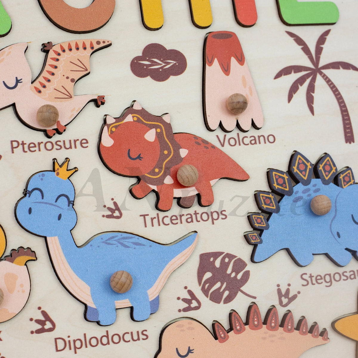 Personalized BusyBoard with Dinosaur, Custom Dinosaur Sensory Board for kids, Toys for kids, Montessori Board, Wooden Puzzle Board