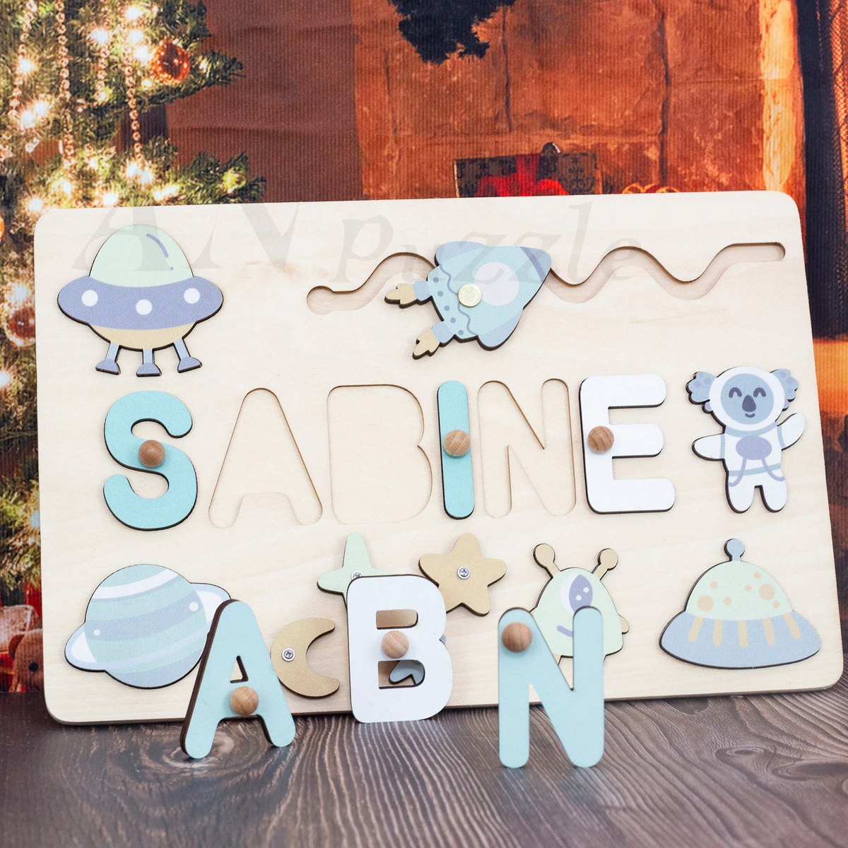 Personalized BusyBoard with Alien, Gifts For Kids, Wooden Puzzle Board, Custom Space Sensory Board for kids, Toys for kids, Montessori Board