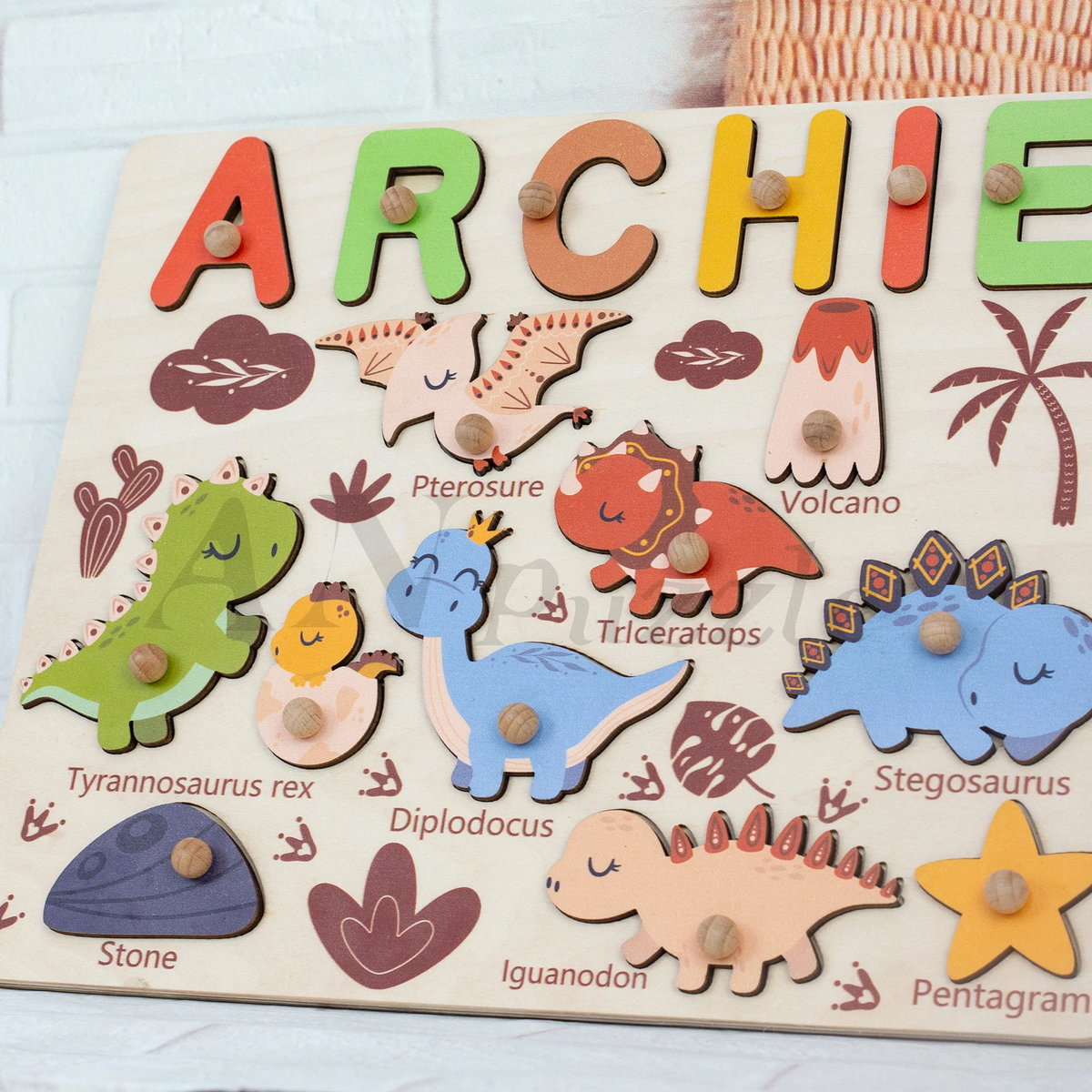 Personalized BusyBoard with Dinosaur, Custom Dinosaur Sensory Board for kids, Toys for kids, Montessori Board, Wooden Puzzle Board