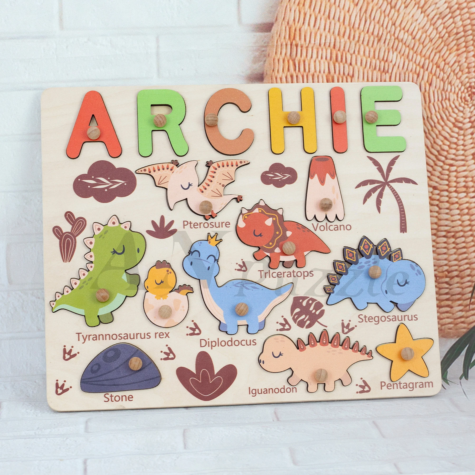 Personalized BusyBoard with Dinosaur, Custom Dinosaur Sensory Board for kids, Toys for kids, Montessori Board, Wooden Puzzle Board