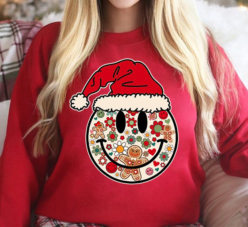 Retro Christmas T-shirt, Christmas Smiley Face T-shirt, Cute Gingerbread Daisy T-shirt, Christmas Santa T-shirt, Christmas Shirt T-shirt