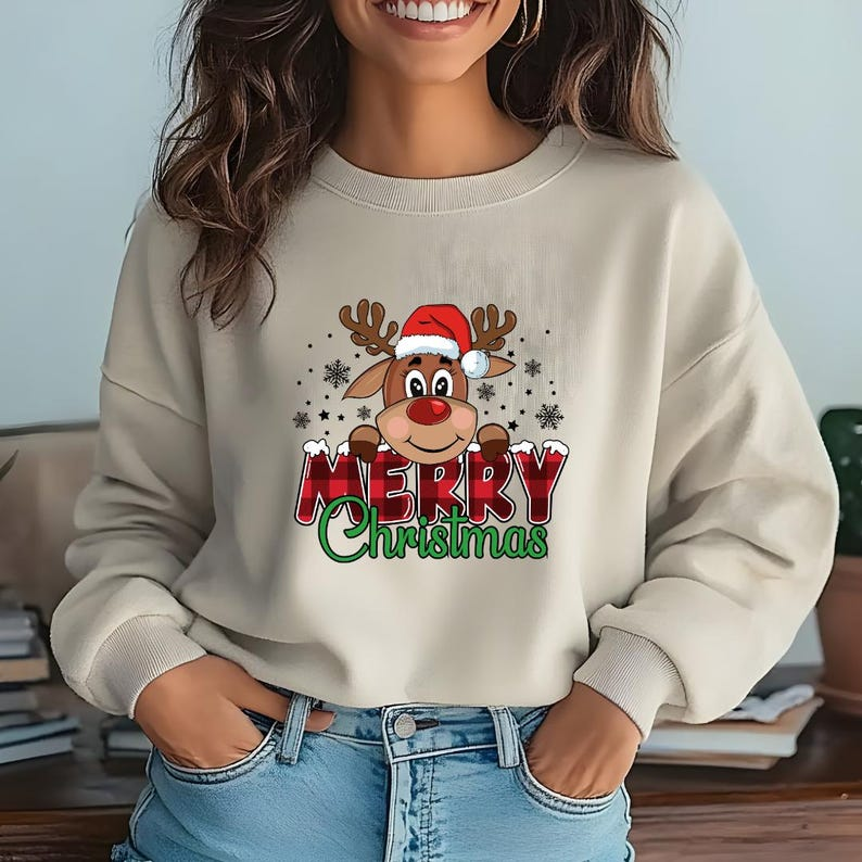 Reindeer Merry Christmas T-shirt, Reindeer Merry Christmas T-shirt, Cotton T-shirt