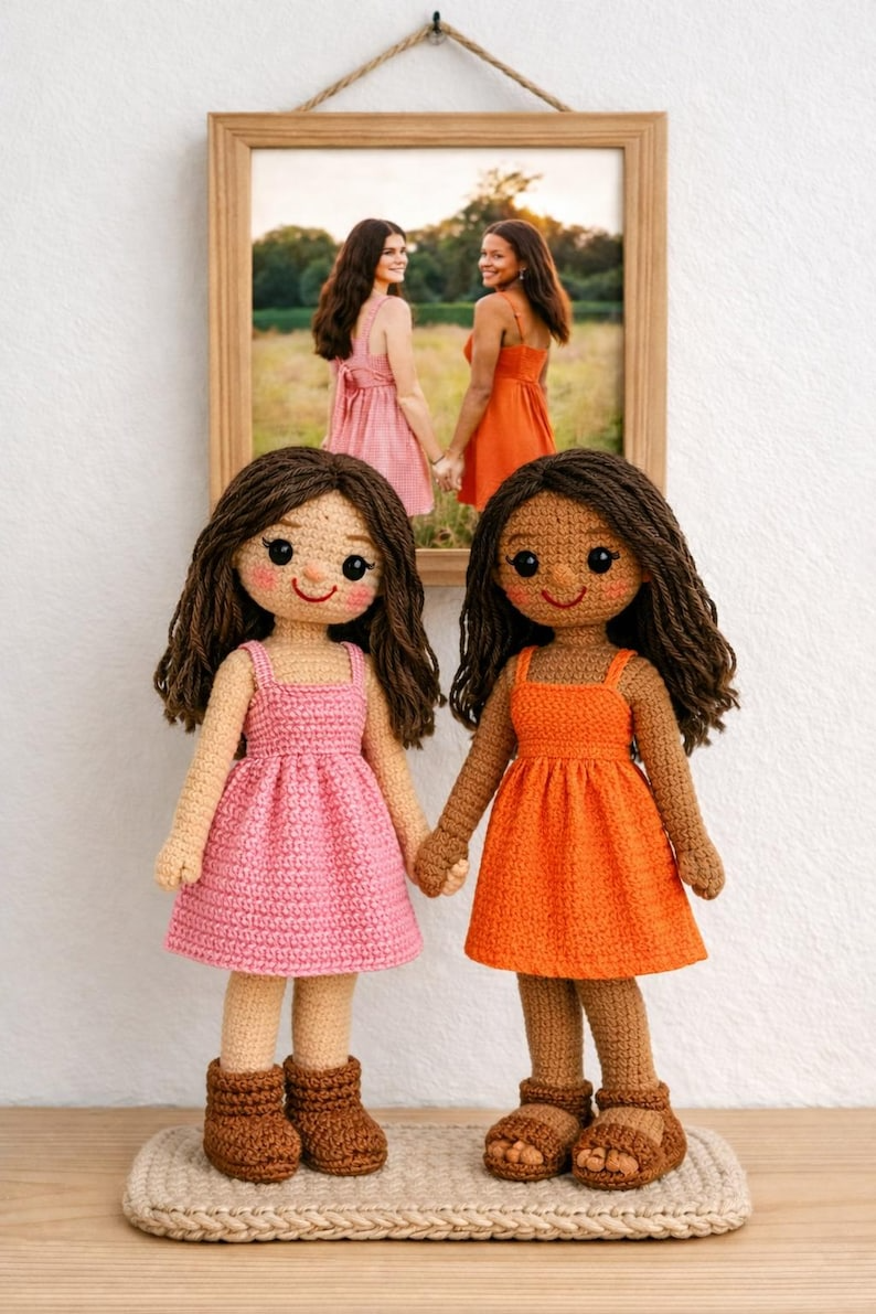 Best Friends Crochet Dolls, Look A Like Custom Crochet Doll from Photo, Besties Portrait Doll, Amigurumi Crochet People