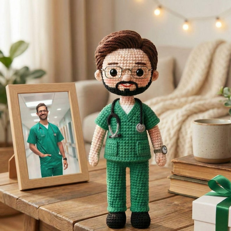 Personalized Nurse Doctor Doll, Look Alike Doll, Custom Crochet Doll from Photo, Healthcare Worker Gift, Doctor Nurse Appreciation Gift
