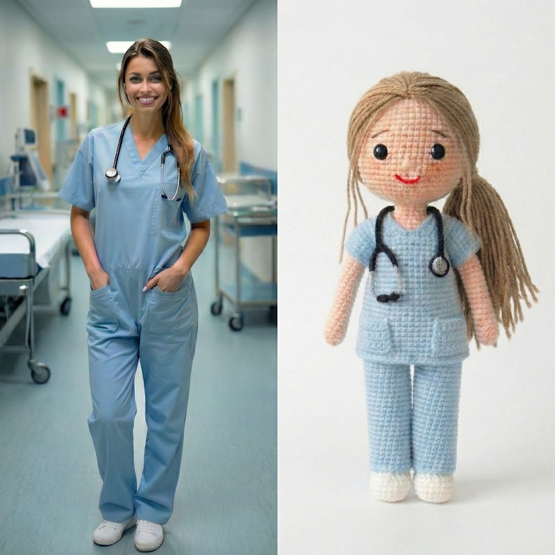 Personalized Nurse Doctor Doll, Look Alike Doll, Custom Crochet Doll from Photo, Healthcare Worker Gift, Doctor Nurse Appreciation Gift