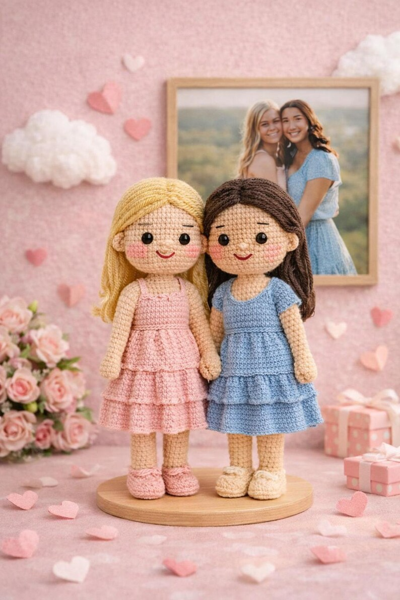 Best Friends Crochet Dolls, Look A Like Custom Crochet Doll from Photo, Besties Portrait Doll, Amigurumi Crochet People