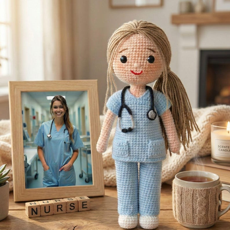 Look Alike Doll, Personalized Nurse Doctor Doll, Custom Crochet Doll from Photo, Healthcare Worker Gift, Doctor Nurse Appreciation Gift