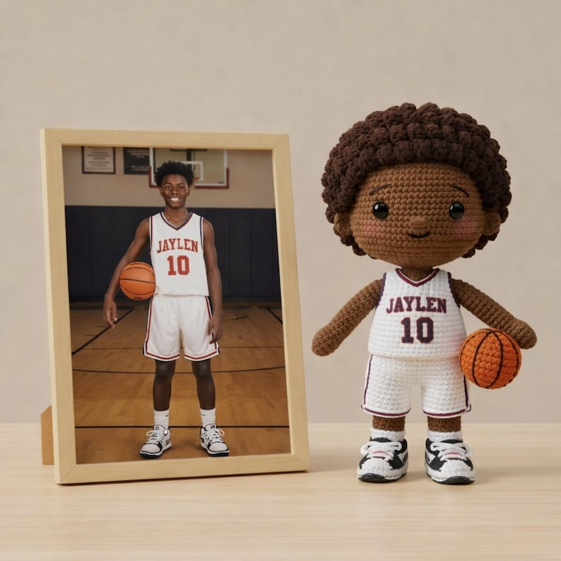 Custom Crochet Basketball Doll From Your Photo, Personalized Amigurumi Sports Doll, Handmade Basketball Gift
