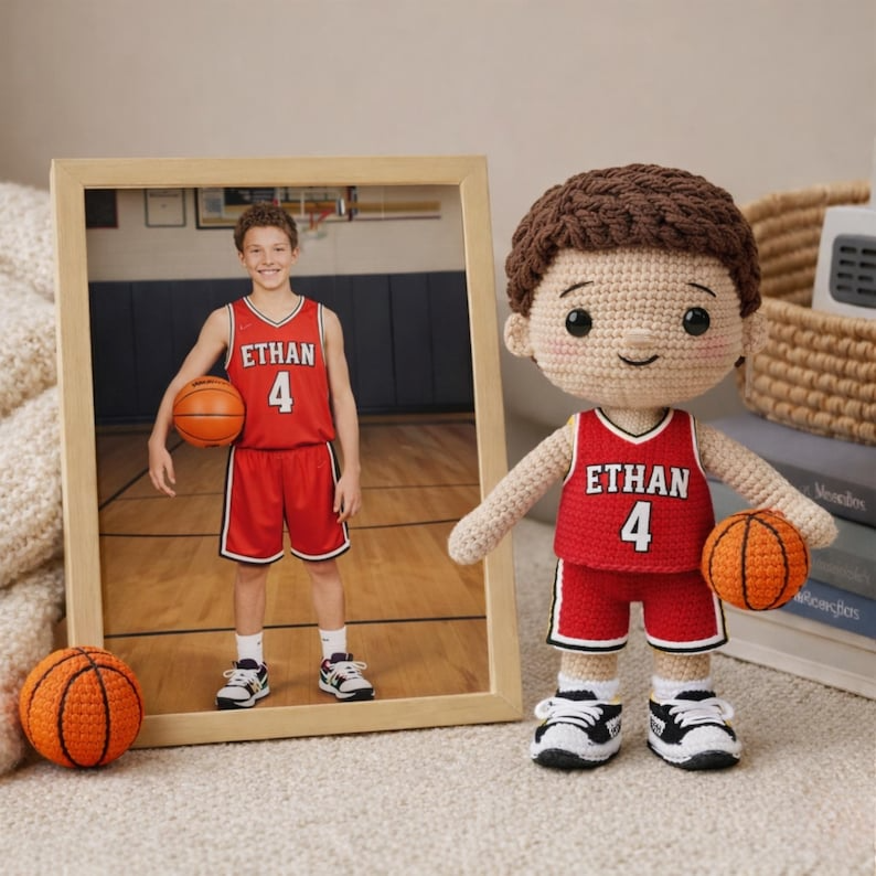 Custom Crochet Basketball Doll From Your Photo, Personalized Amigurumi Sports Doll, Handmade Basketball Gift (Copy)