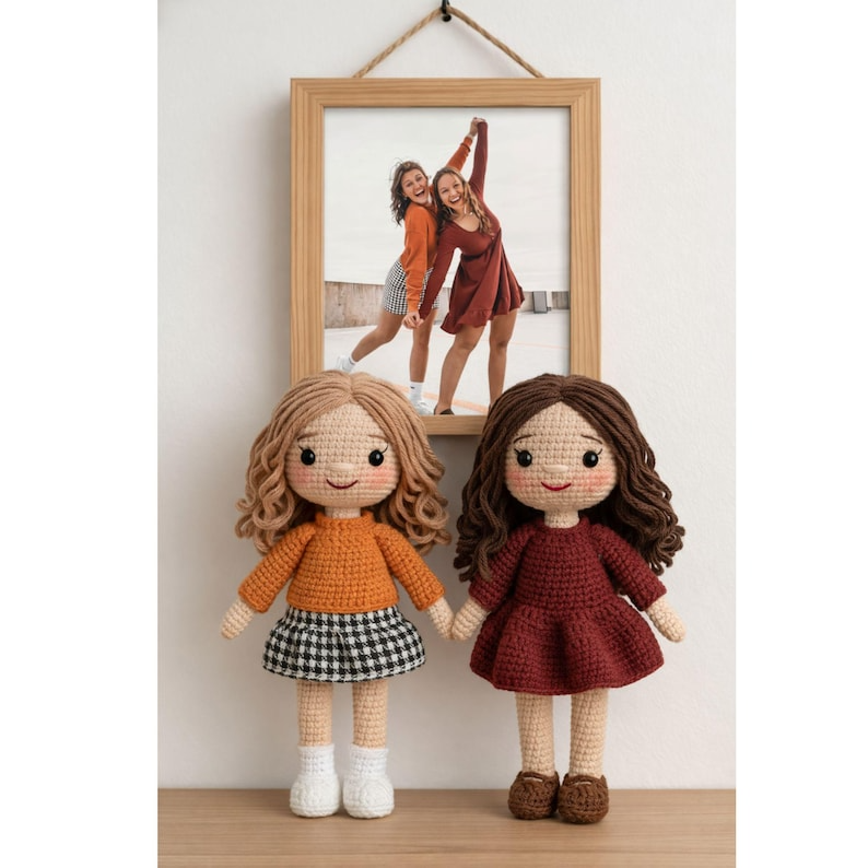 Best Friends Crochet Dolls, Look A Like Custom Crochet Doll from Photo, Besties Portrait Doll, Amigurumi Crochet People