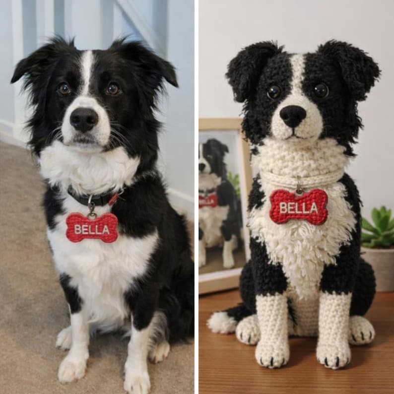 Custom German Shepherd Crochet Doll from Photo, Personalized Dog Plush with Name Tag, Handmade Amigurumi Pet Memorial Gift