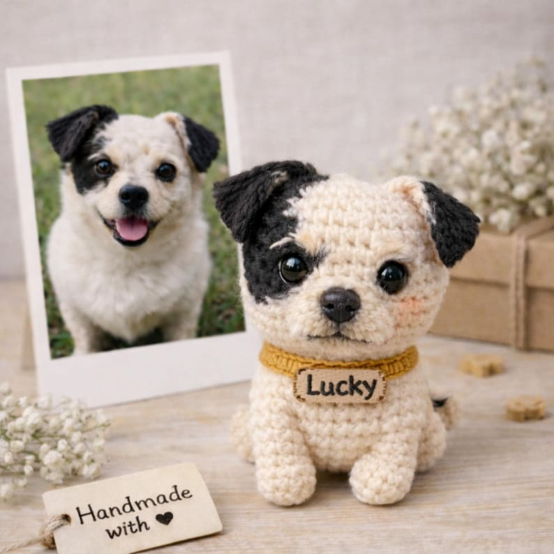 Custom German Shepherd Crochet Doll from Photo, Personalized Dog Plush with Name Tag, Handmade Amigurumi Pet Memorial Gift