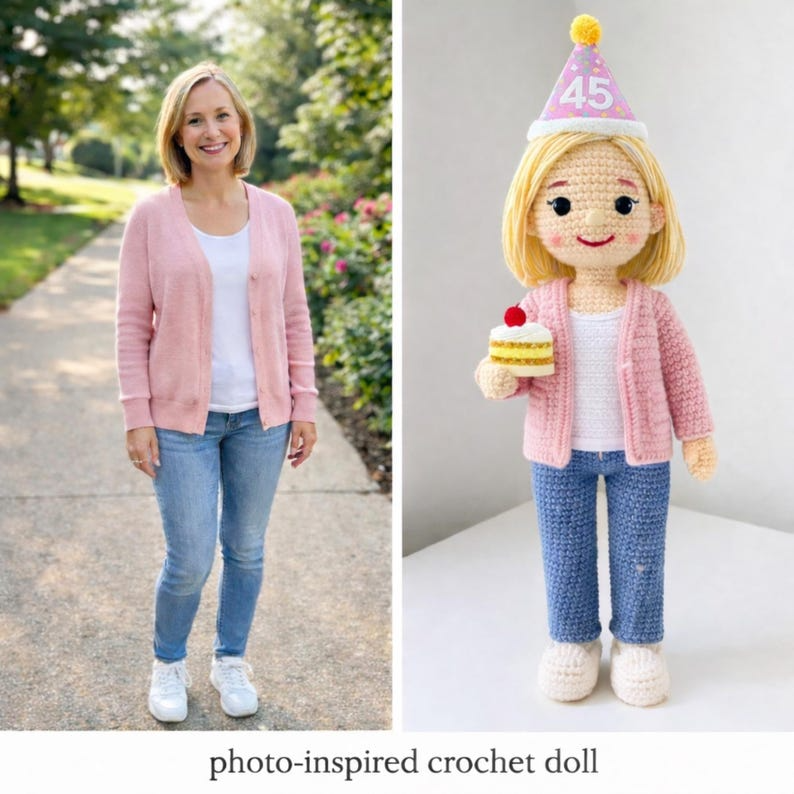 80th Birthday Gifts – Custom Crochet Doll From Photo – Personalized Grandma 80th Birthday Gift – Handmade Keepsake