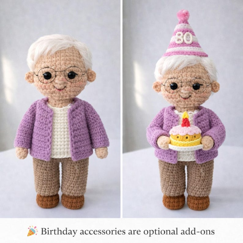 80th Birthday Gifts – Custom Crochet Doll From Photo – Personalized Grandma 80th Birthday Gift – Handmade Keepsake