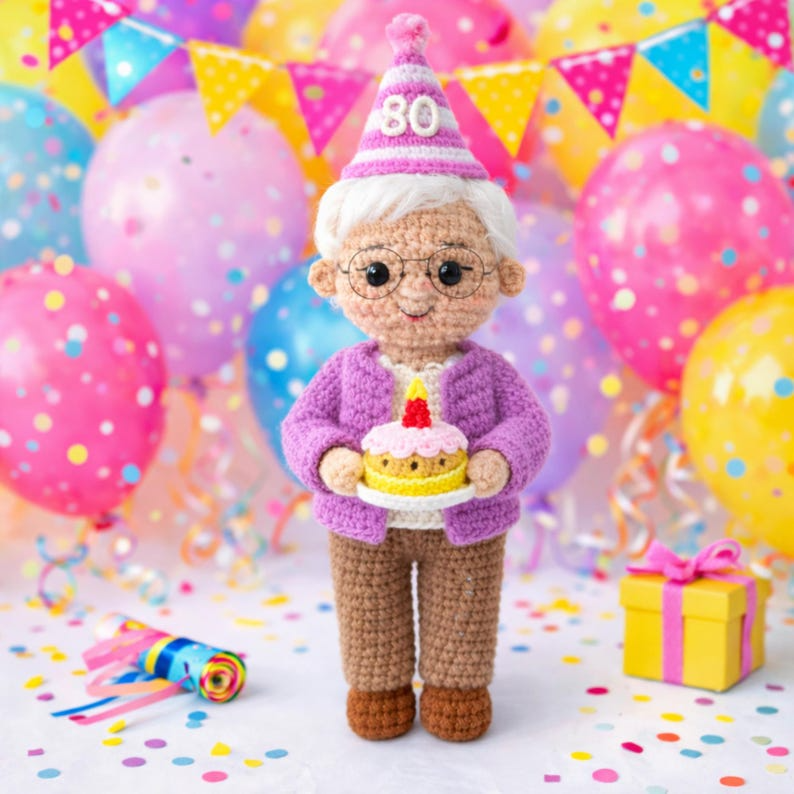 80th Birthday Gifts – Custom Crochet Doll From Photo – Personalized Grandma 80th Birthday Gift – Handmade Keepsake