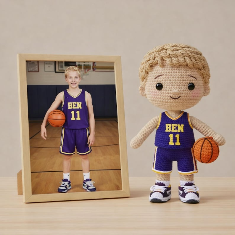 Custom Crochet Basketball Doll From Your Photo, Personalized Amigurumi Sports Doll, Handmade Basketball Gift (Copy)