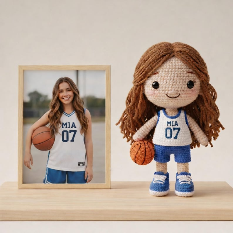 Custom Crochet Basketball Doll From Your Photo, Personalized Amigurumi Sports Doll, Handmade Basketball Gift (Copy)