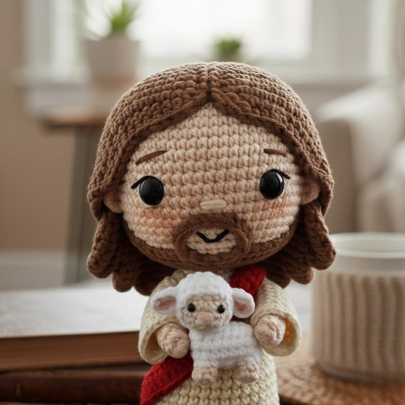 Crochet Jesus Doll with Lamb – Handmade Christian Gift, Amigurumi Jesus Plush, Religious Home Decor, Baptism Gift