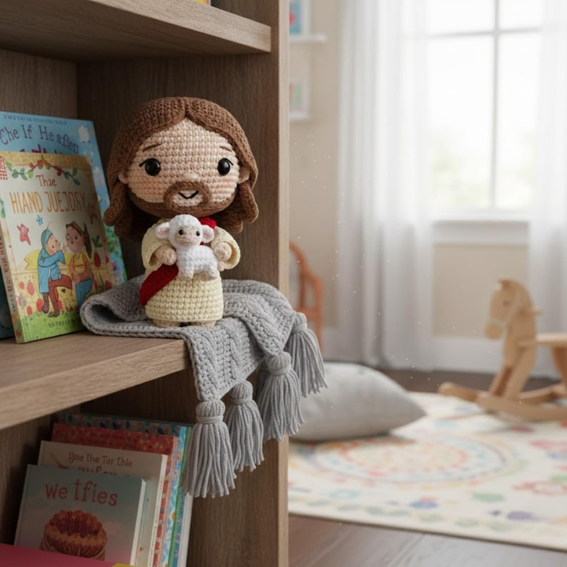 Crochet Jesus Doll with Lamb – Handmade Christian Gift, Amigurumi Jesus Plush, Religious Home Decor, Baptism Gift