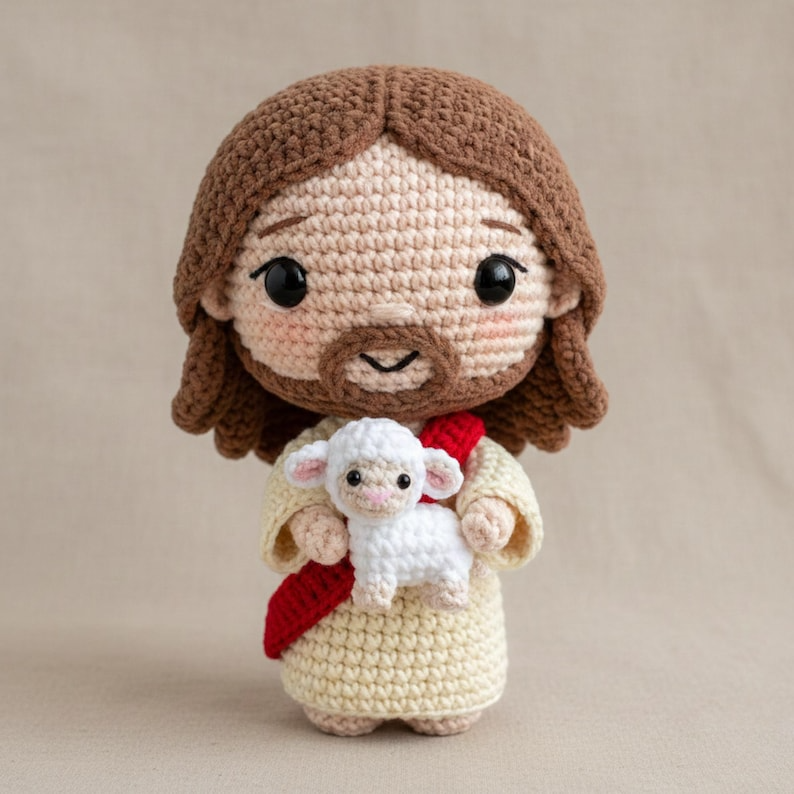 Crochet Jesus Doll with Lamb – Handmade Christian Gift, Amigurumi Jesus Plush, Religious Home Decor, Baptism Gift