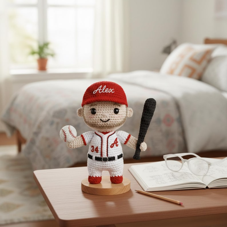 Personalized Baseball Doll, Custom Crochet Sports Doll, Look Alike Boy Doll, Handmade Baseball Player Gift, Birthday Gift
