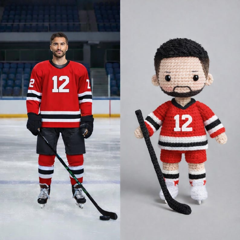 Personalized Hockey Doll, Custom Crochet Sports Doll, Look Alike Hockey Player, Handmade Ice Hockey Gift, Birthday Gift