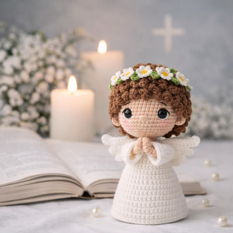 Crochet Angel Doll, Handmade Amigurumi Guardian Angel, Prayer Angel Plush, Baptism Gift, First Communion Gift, Memorial Keepsake