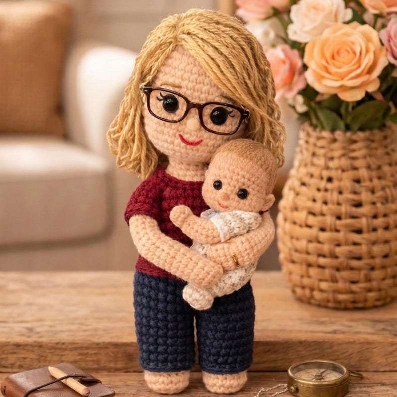 First Mother’s Day Gift for New Mom, Custom Mom and Baby Crochet Doll From Photo, Personalized Amigurumi Look Alike Doll, New Mom Gift