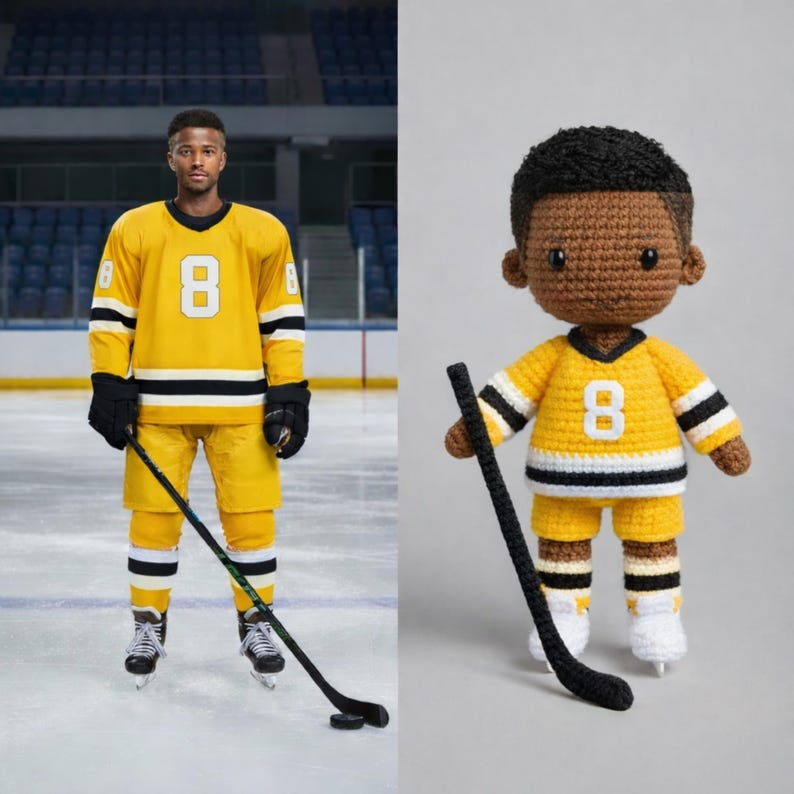 Personalized Hockey Doll, Custom Crochet Sports Doll, Look Alike Hockey Player, Handmade Ice Hockey Gift, Birthday Gift