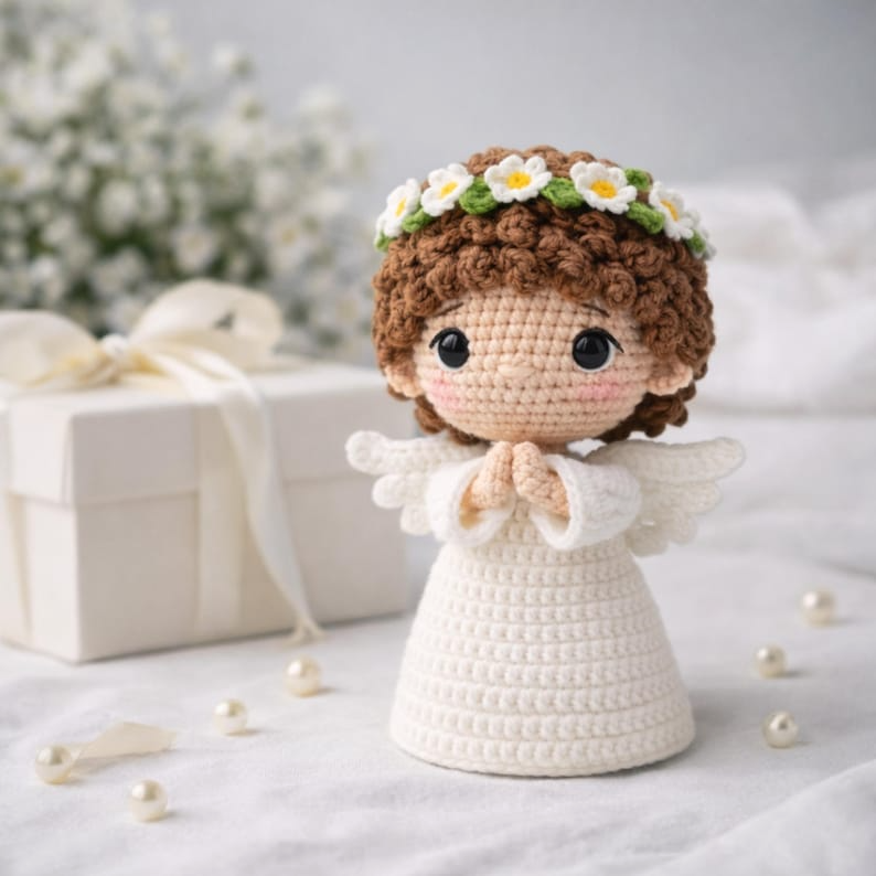 Crochet Angel Doll, Handmade Amigurumi Guardian Angel, Prayer Angel Plush, Baptism Gift, First Communion Gift, Memorial Keepsake