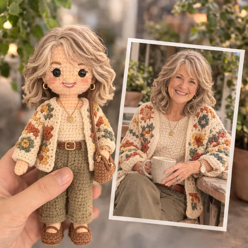 Custom Crochet Portrait Doll from Photo, Personalized Mother Gift, Handmade Crochet Doll, Unique Gift for Her