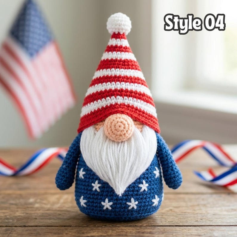 4th of July Crochet Gnome, Uncle Sam Amigurumi Doll, Patriotic Independence Day Decor, Patriotic USA Handmade Gift, Tiered Tray Decor