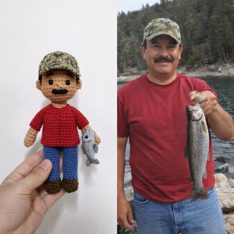 Custom Dad Doll from Photo, Personalized Father’s Day Gift, Birthday Gift for Dad, Handmade Lookalike Gift, Gift for Fishing Lover