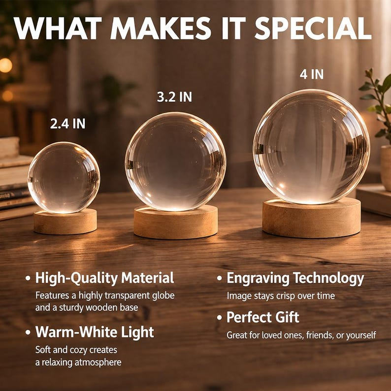 Personalized Birth Flower Crystal Ball Night Light, Custom Graduation LED Lamp, Engraved Glass Class of 2026 Keepsake For Graduation Day