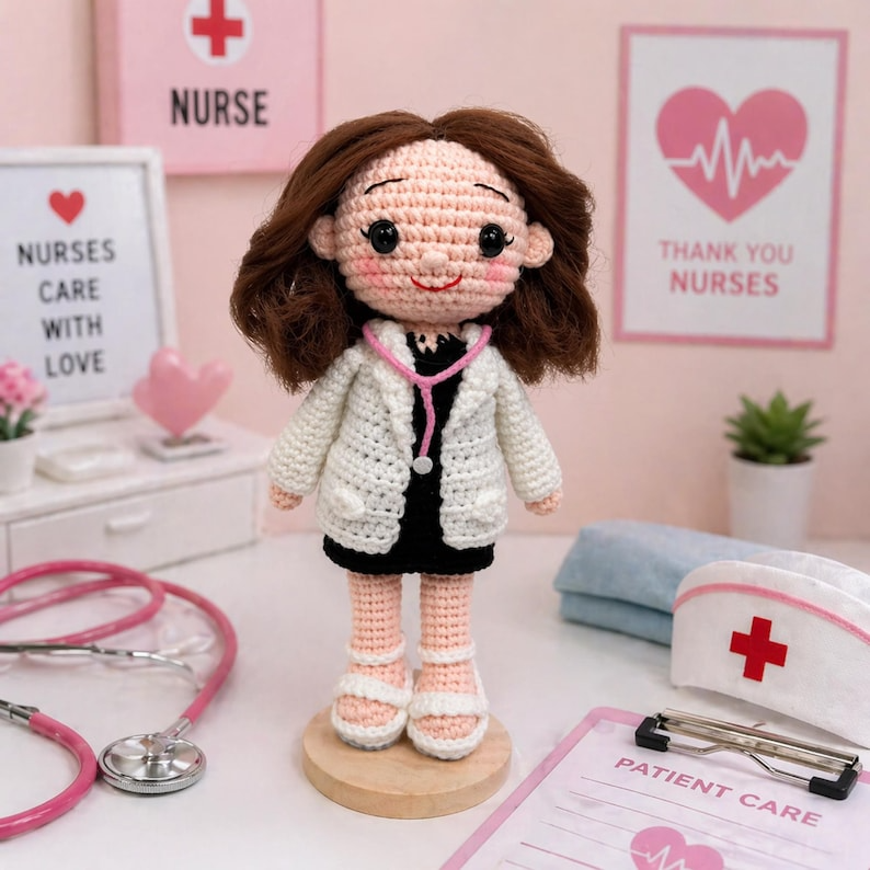 Personalized Nurse Gift, Custom Crochet Nurse Doll from Photo, Doctor Doll Amigurumi, Healthcare Worker Gift, Birthday Gift