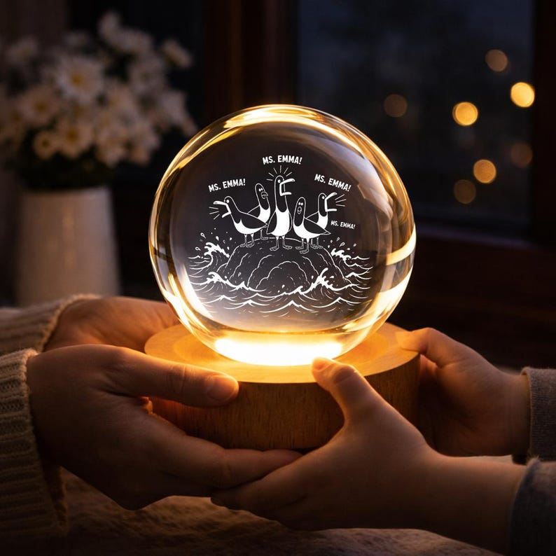 Personalized Funny Teacher Crystal Ball Night Light, Custom Teacher Appreciation Gift, Cute Classroom Decor Lamp for Teachers