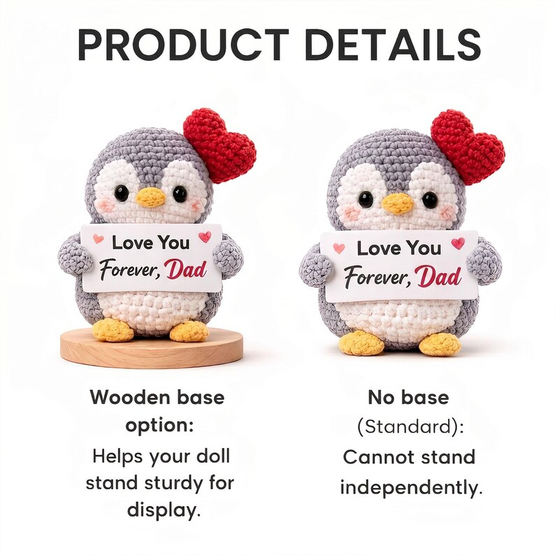 Cute Penguin Crochet Plush with Heart, Gift for Dad from Daughter Son, Best Dad Gift Crochet Penguin, Cute Crochet Dad Gift
