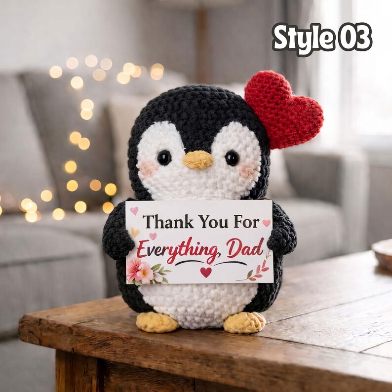 Cute Penguin Crochet Plush with Heart, Gift for Dad from Daughter Son, Best Dad Gift Crochet Penguin, Cute Crochet Dad Gift