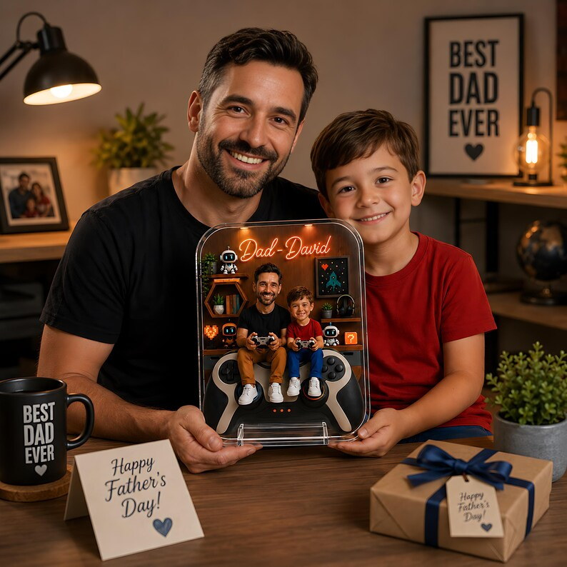 Personalized Dad And Son Gaming Acrylic Block, Custom Dad Acrylic Plaque from Kids, Father's Day Gaming Decor, Keepsake for Dad from Kid